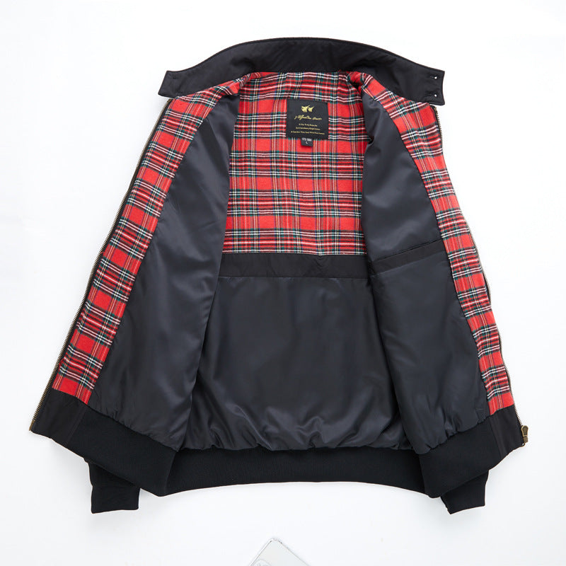 Herr Short-Cut Harrington Jacka med Stående Krage, Elastisk Muddar och Checkered Inre Foder