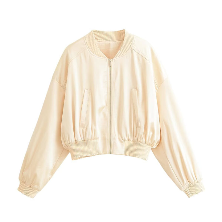 Dam Kort Satin Bomberjacka med Elastic Muddar