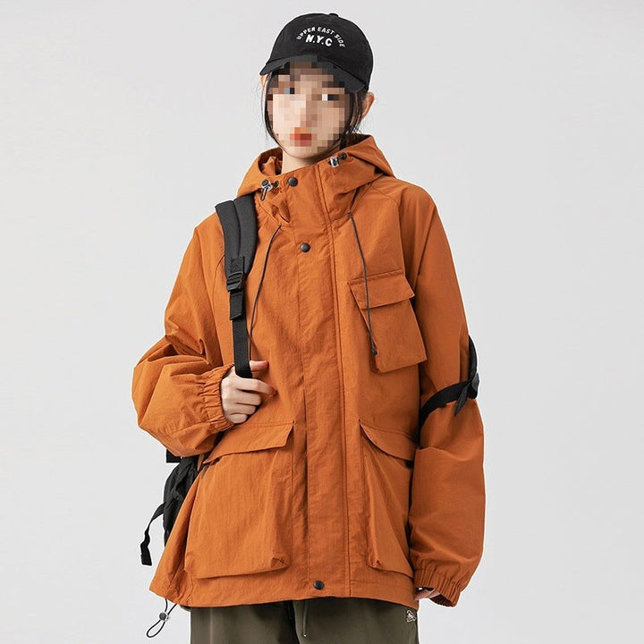Dam Oversize Utility Övergångsjacka med Huva, Multiple Fickor &amp; Drawstring