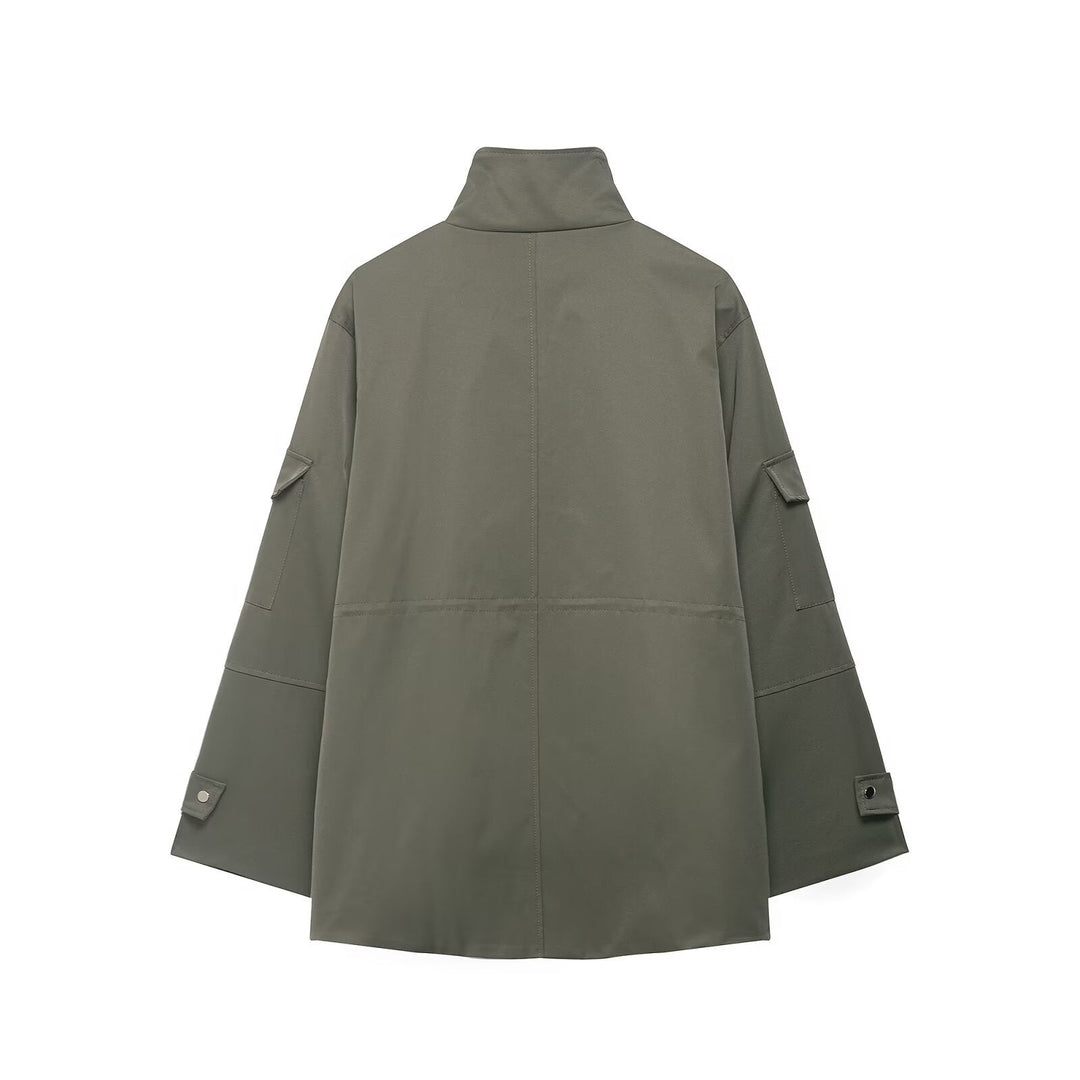 Dam Utility Parka med Standing Krage, Four Lock Fickor och Oversize Skärning