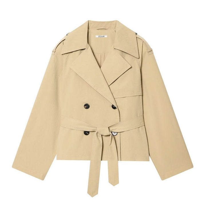 Dam kort double-breasted trench blazer med knytband och epaulettes