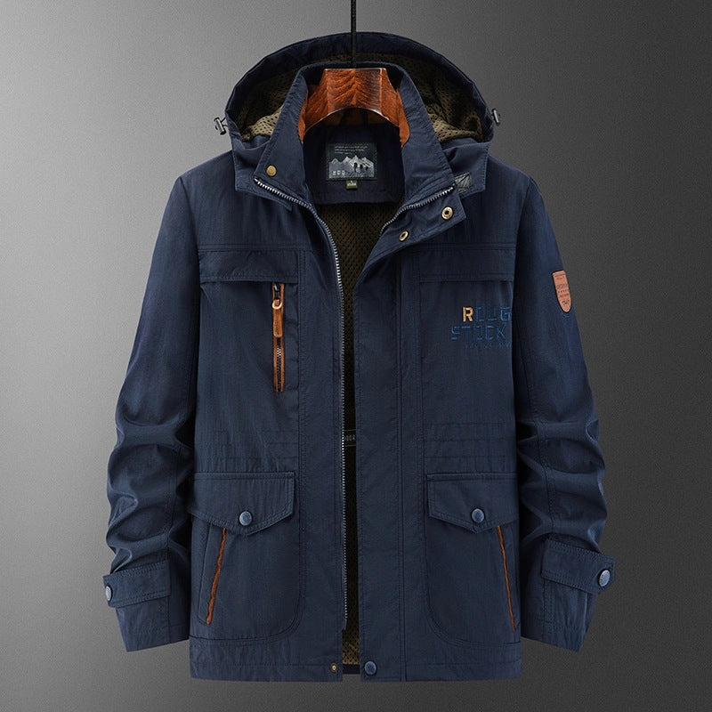 Herr Weatherproof Utility Fältjacka med Huva, Mesh Foder och Multi-Function Fickor