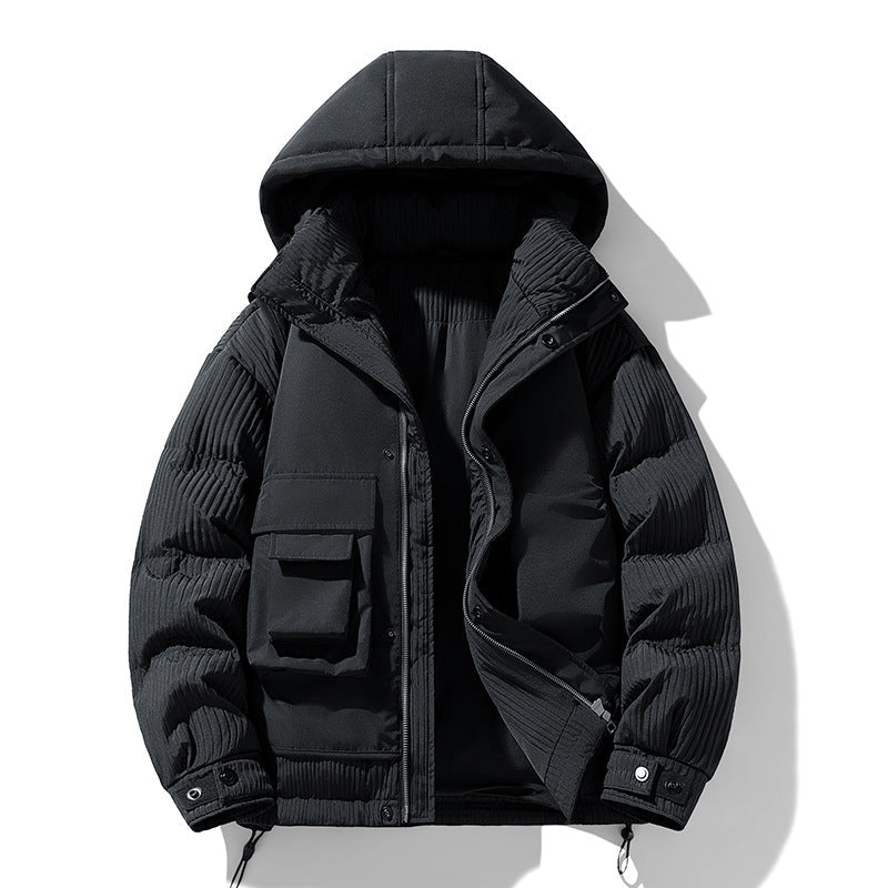 Herr Vadderad Winterjacke med Huva, Quiltad Ärmel och Cargo-Taschen