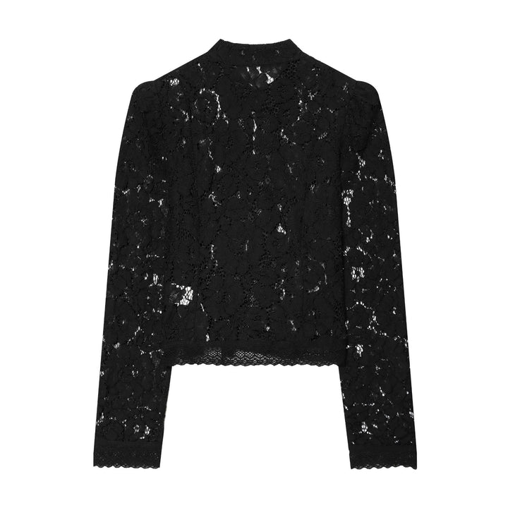 Dam elegant spets jacka med ståkrage, decorative manchester closures och cropped silhuett
