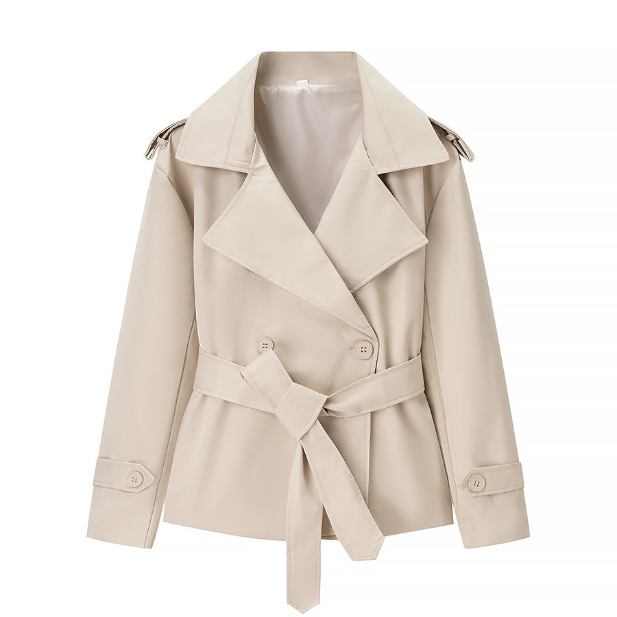 Dam Kort Skärning Skräddarsydd Trenchcoat med Knytbälte och Epaulettes