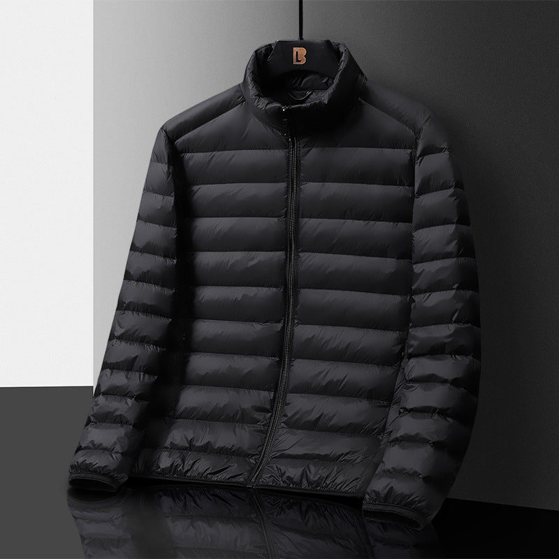 Herr Ultraleight Quiltad Dun Look Quiltad Jacka med Stående Krage och Pack Function