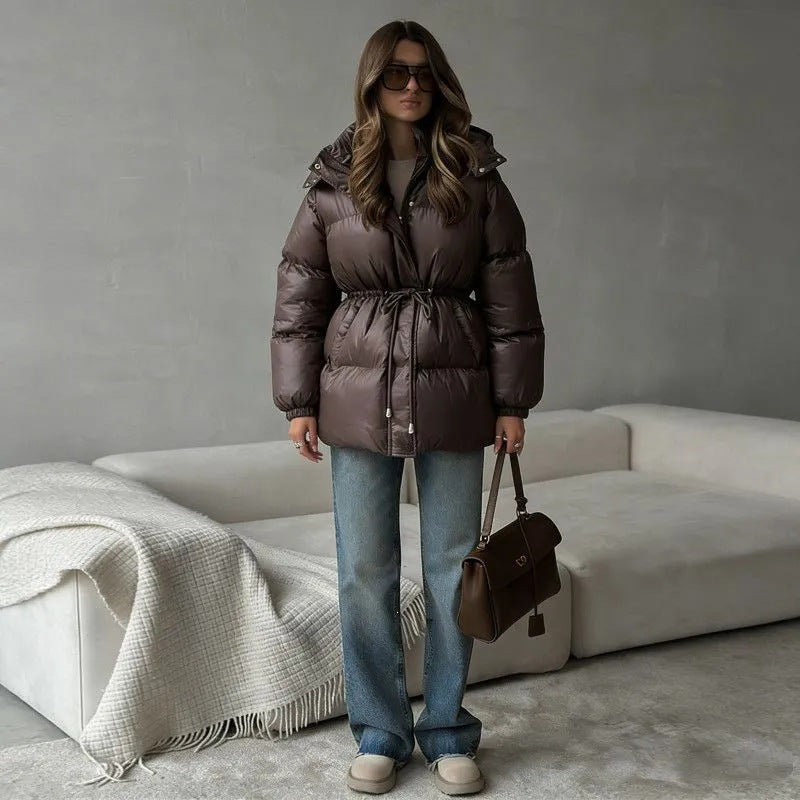 Dam Fashion Hooded jacka med Waist Drawstring