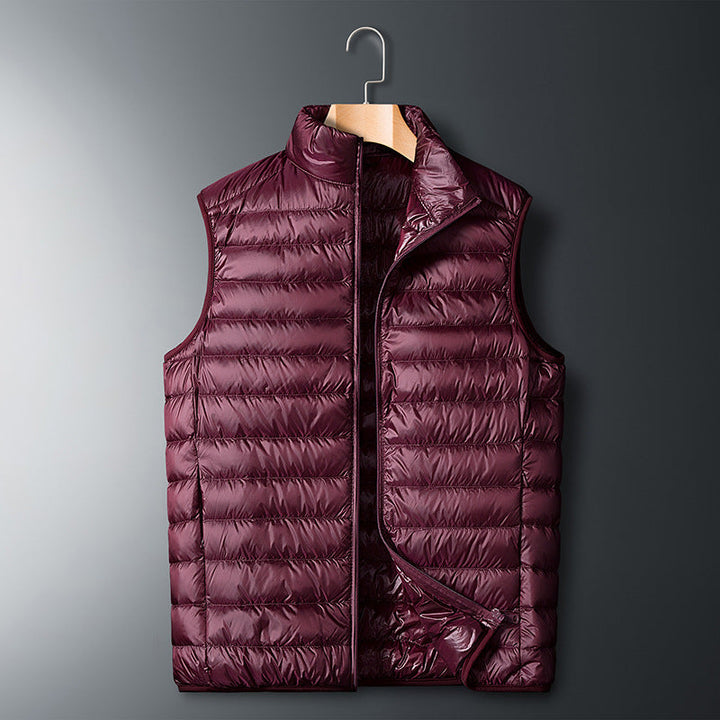 Herr Ultralight Packable Dun Imitation Quiltad Väst med Stående Krage
