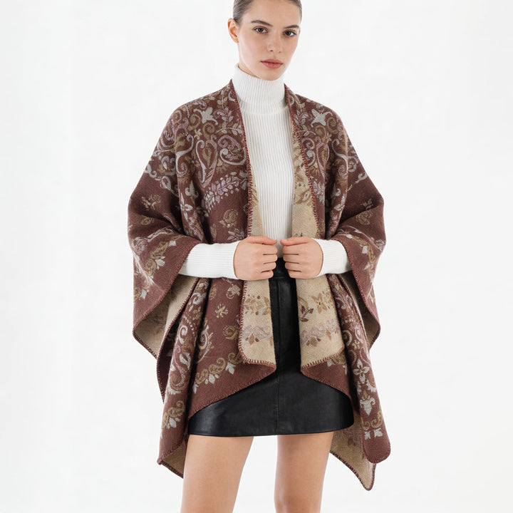 Dam Reversible Ornamental capeponcho med Fine Jacquard Structure