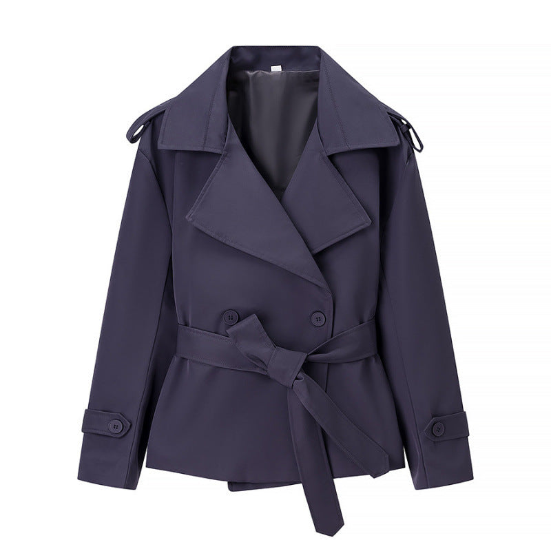 Dam 50+ Kort Waist Trench Blazer med Belt och Wide Lapels