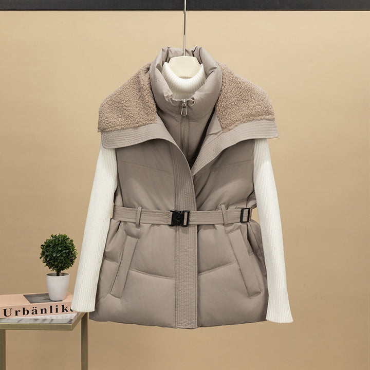 Dam nan kviltad väst med removable sherpa huva och ribbed knit ärmar