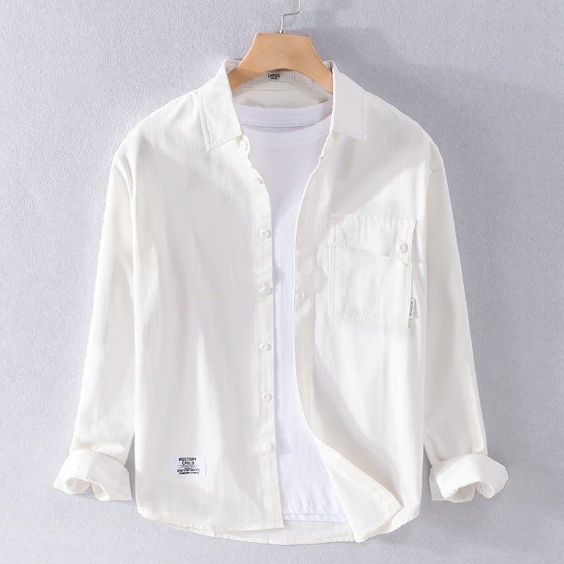 Herr Lös Skjortjacka Överskjorta Tillverkad av Mjuk Twill med Integrated Lager T-Shirt och Sewn-On Bröstficka
