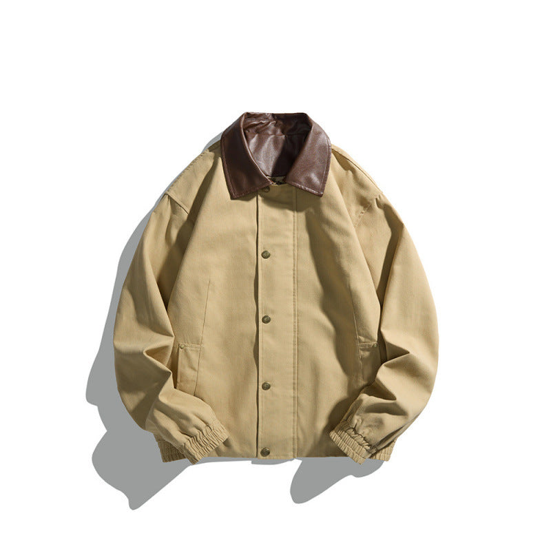 Herr short-cut blouson jacka med fuskläder krage, tryckknapp knäppslå, och elastiska muddar