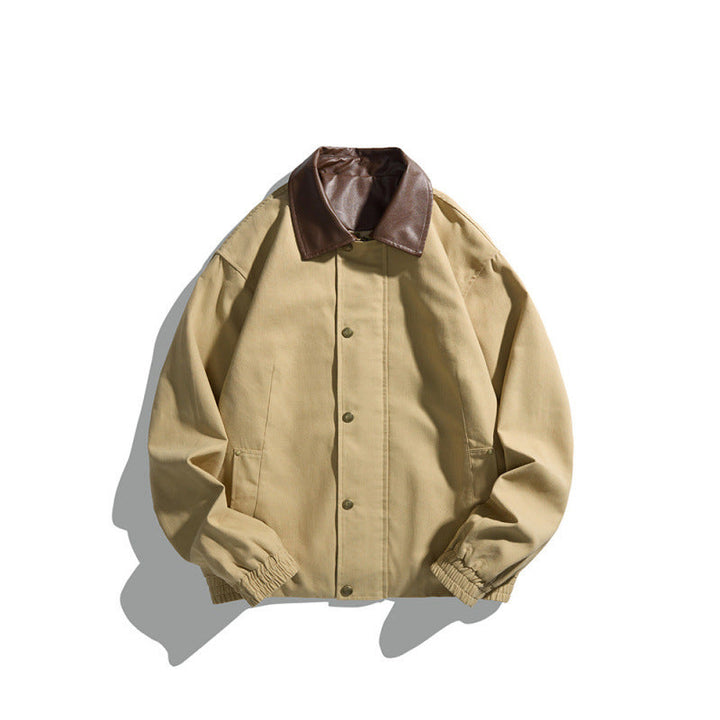 Herr short-cut blouson jacka med fuskläder krage, tryckknapp knäppslå, och elastiska muddar