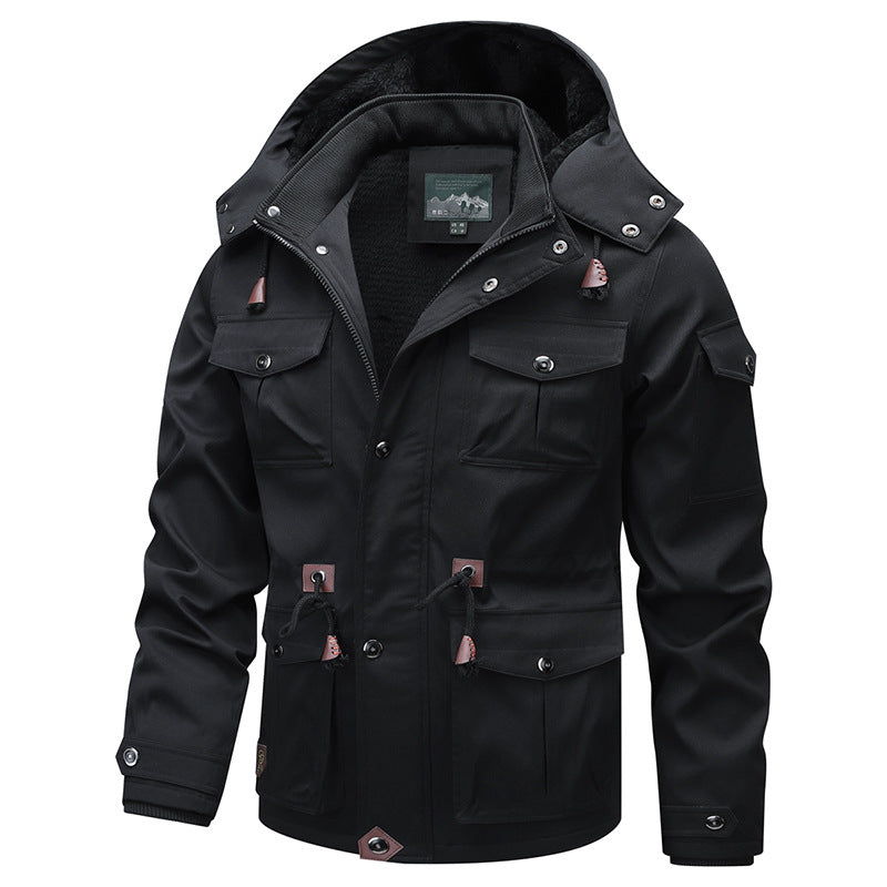Herr Military-Inspired Canvas Parka med Teddy Fleecefoder och Justerbar Midja Dragsko