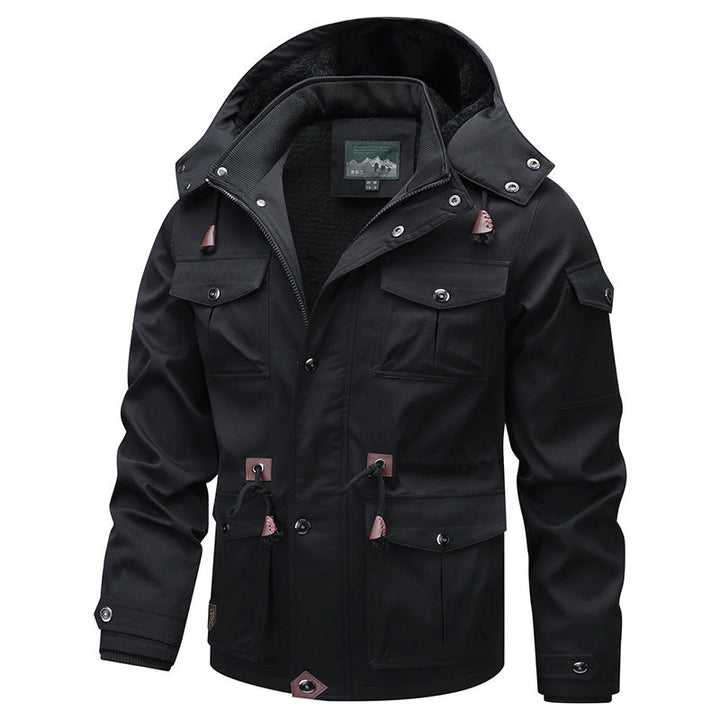 Herr Military-Inspired Canvas Parka med Teddy Fleecefoder och Justerbar Midja Dragsko