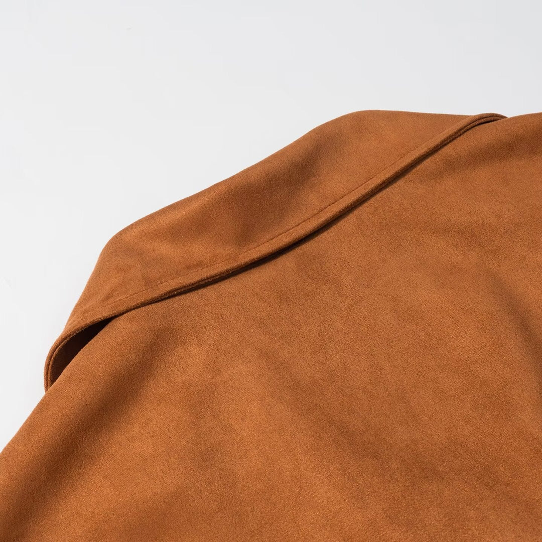 Dam mocka look Fringe jacka med oversize skärning, midjebälte och Statement ärmar