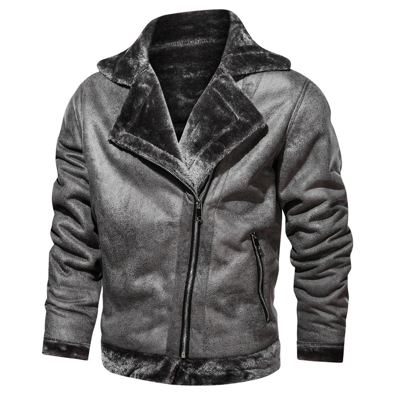 Herr Leatherette Flight Jacka med Teddyfoder och Asymmetrical Zip