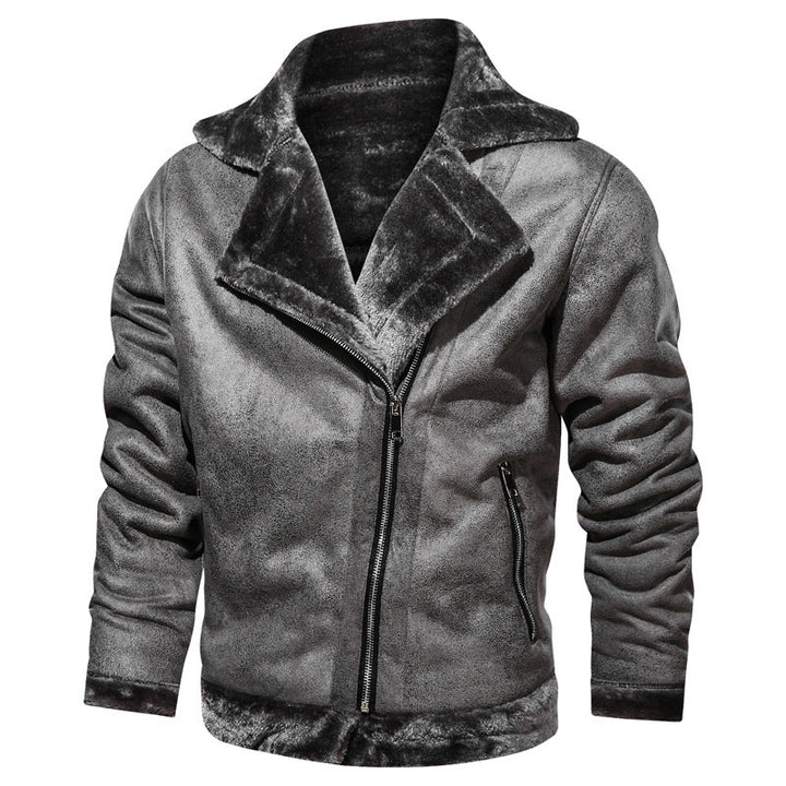 Herr Leatherette Flight Jacka med Teddyfoder och Asymmetrical Zip