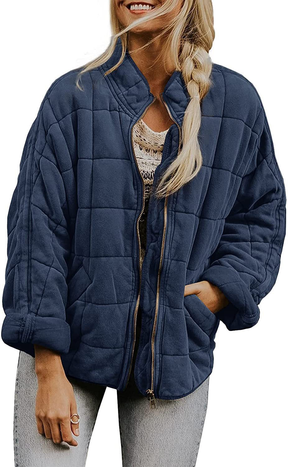 Dam vadderad oversize Quilt jacka med dragkedja och fickor