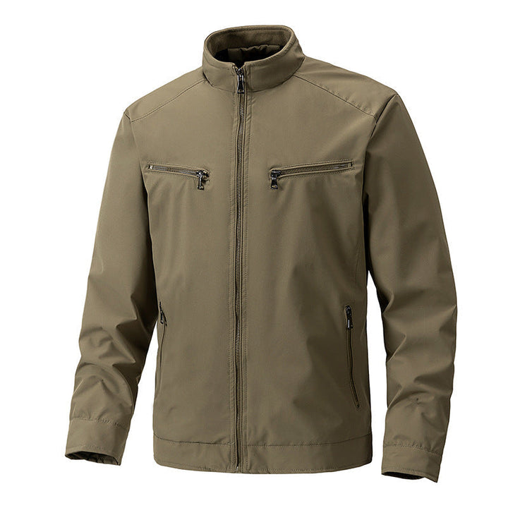 Herr Softshell Utomhus Jacka med Stående Krage Vattenavvisande och Fyra Zippered Fickor
