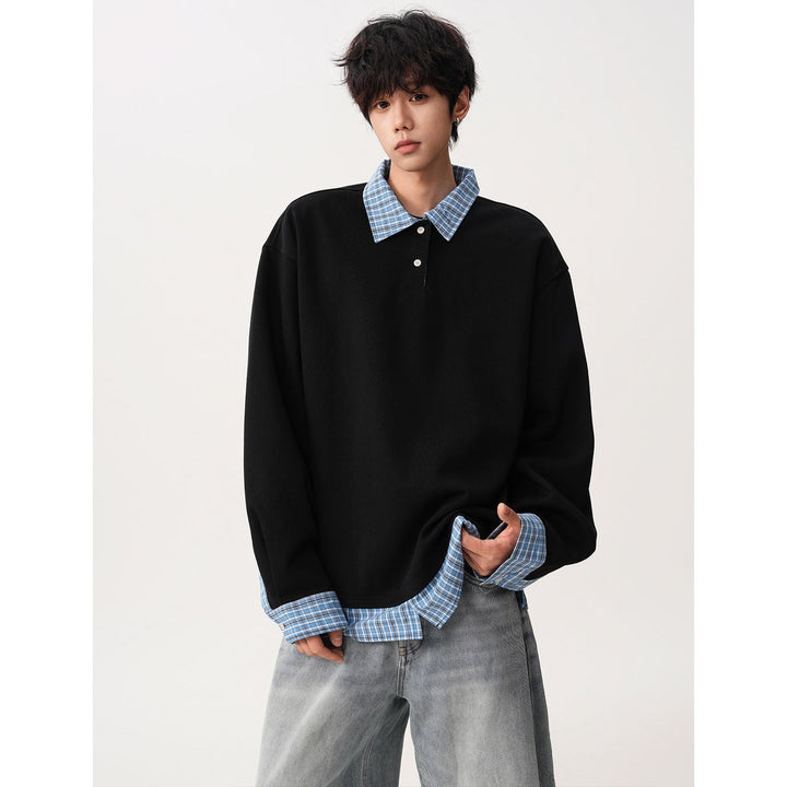 Herr Avslappnad Passform Pullover med Removable Skjortkrage