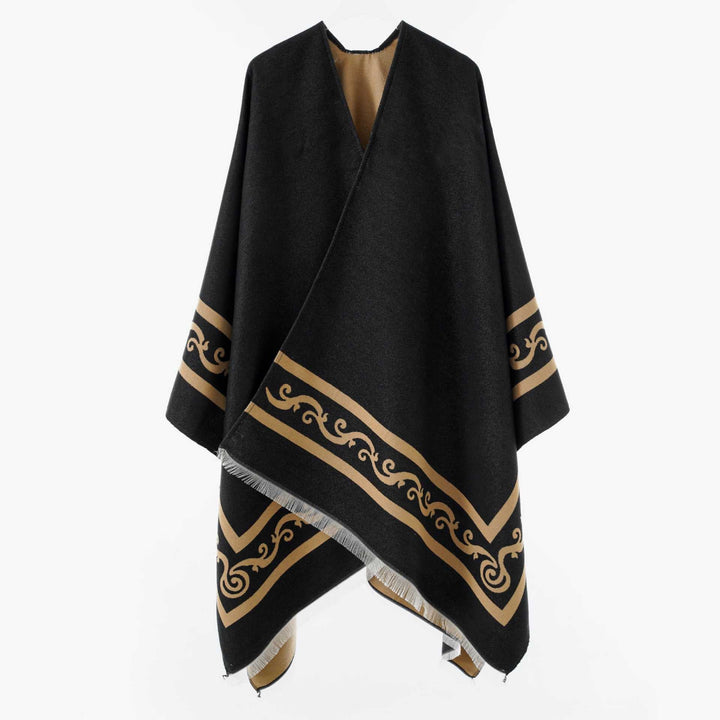 Dam Oversize Jacquard capeponcho tillverkad av ullblandning med geometric mönster och fringes
