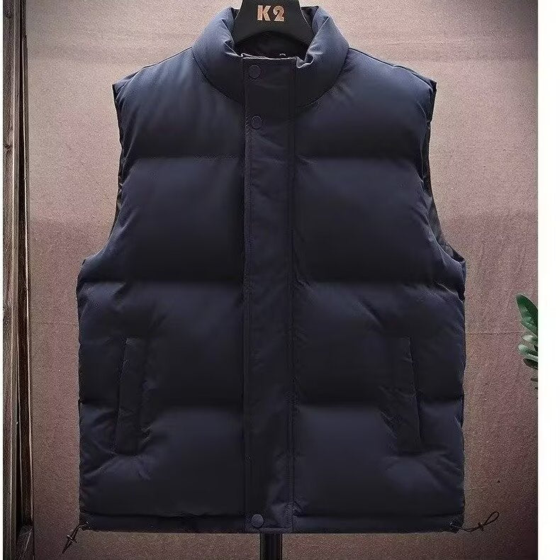 Herr vadderad Sleeveless quiltad väst med ståkrage och Dold Tryckknapp Knäppslå