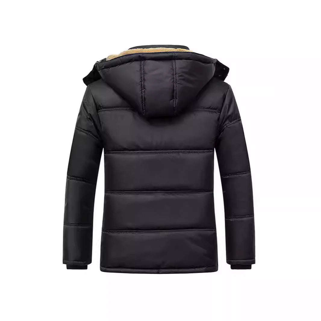 Herr Long Termisk Insulated Quiltad Parka med Teddyfoder, Huva, och Lock Fickor