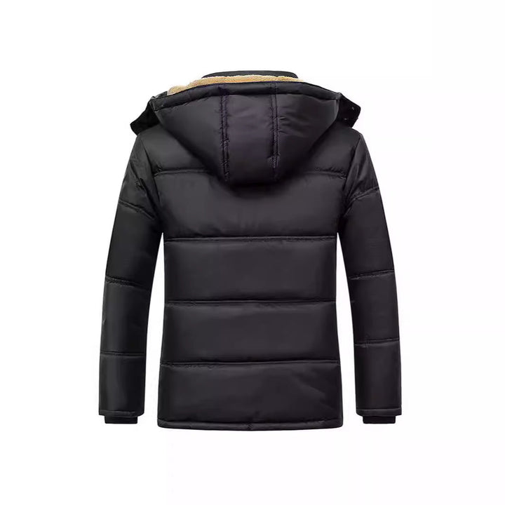 Herr Long Termisk Insulated Quiltad Parka med Teddyfoder, Huva, och Lock Fickor