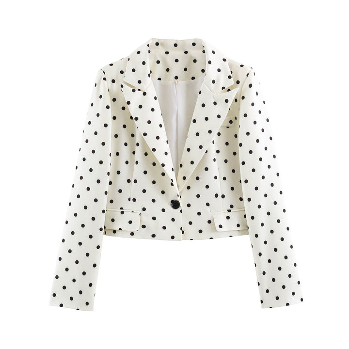 Dam Prickig Prick Kort Blazer med Notch Lapel och Patch Fickor