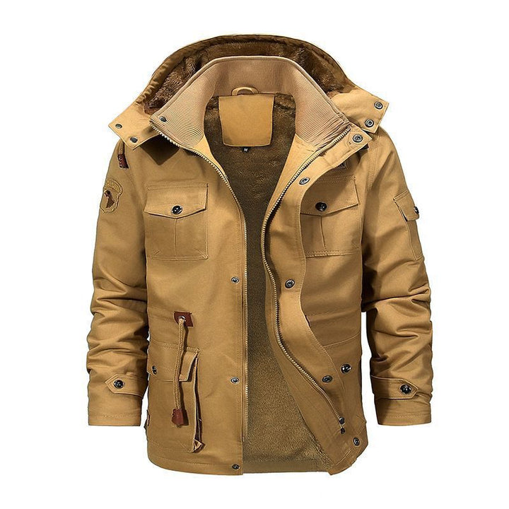Herr Multifunctional Canvas Intermediate Parka med Teddy Fleecefoder och Utility Fickor