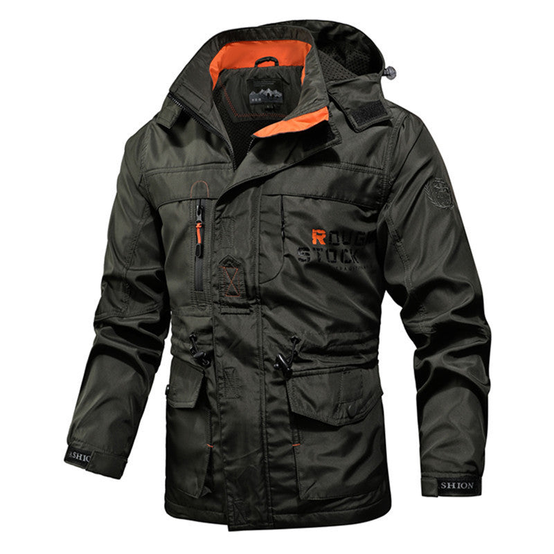 Herr Utility Parka med Huva, Multifunctional Fickor och Midja Dragsko
