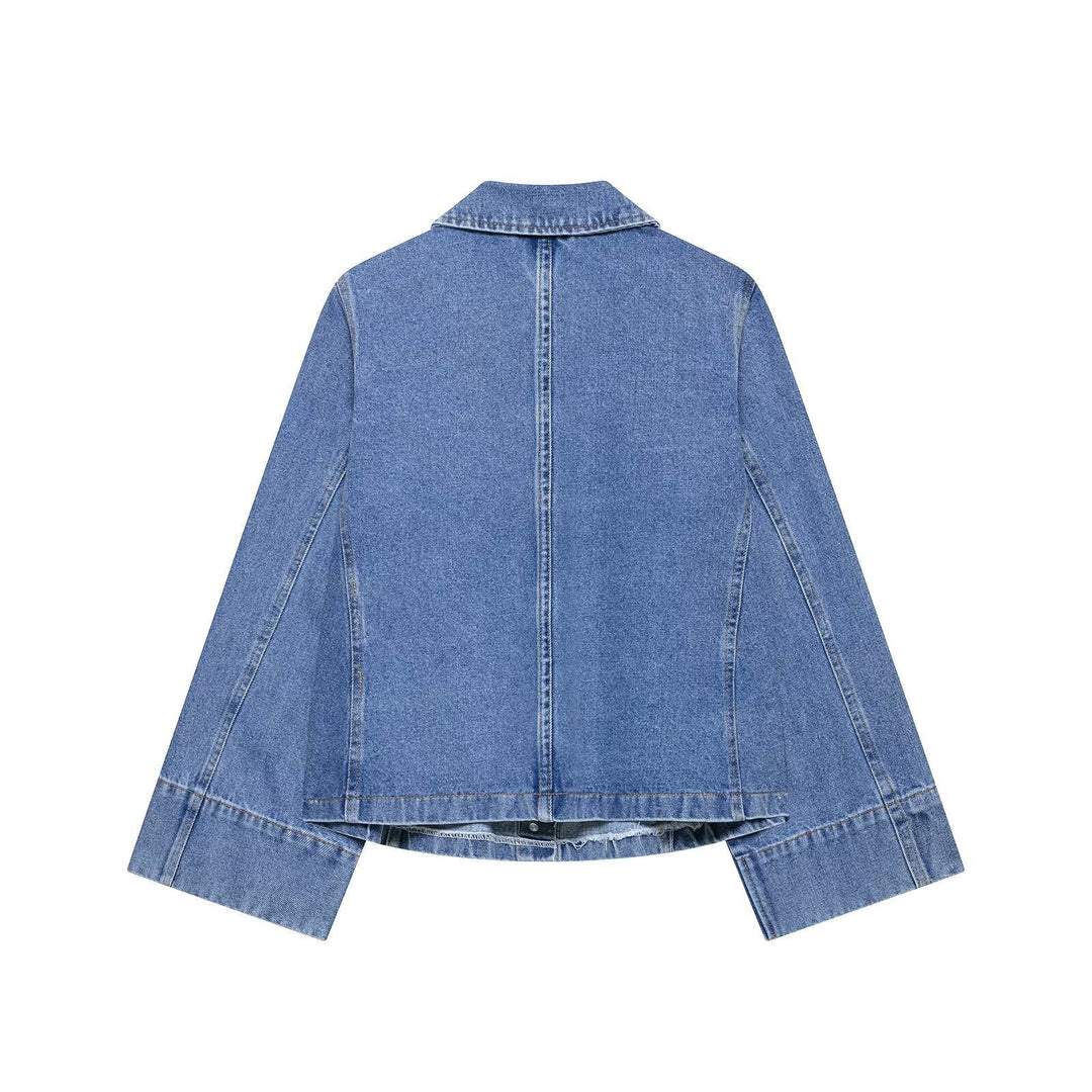 Dam Oversize Denimjacka med Skjort Krage och Stora Patch Fickor