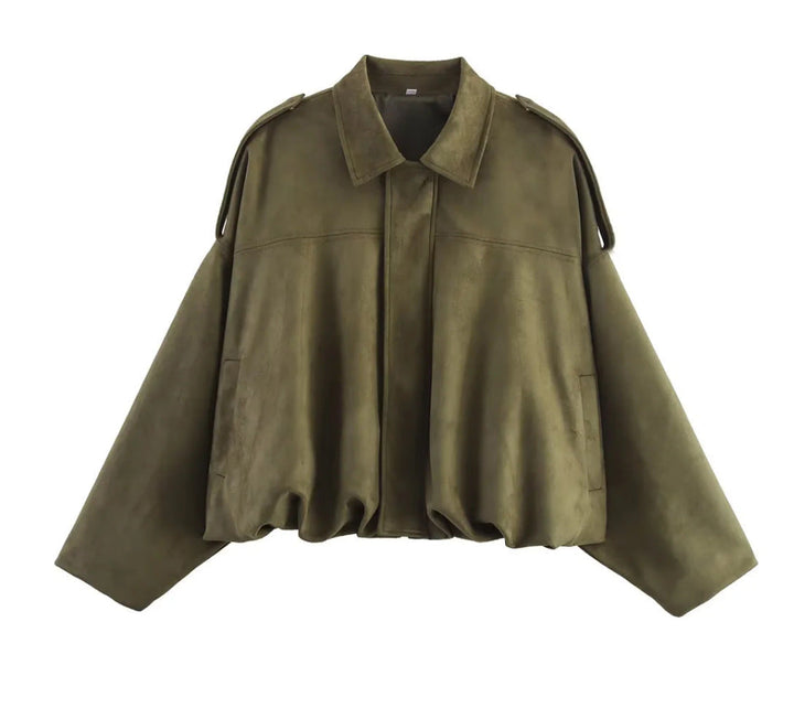 Dam 1000+ Wide-Skärning Kort Blouson Jacka i Cape Look med Shoulder Straps och Gathered Nederkant