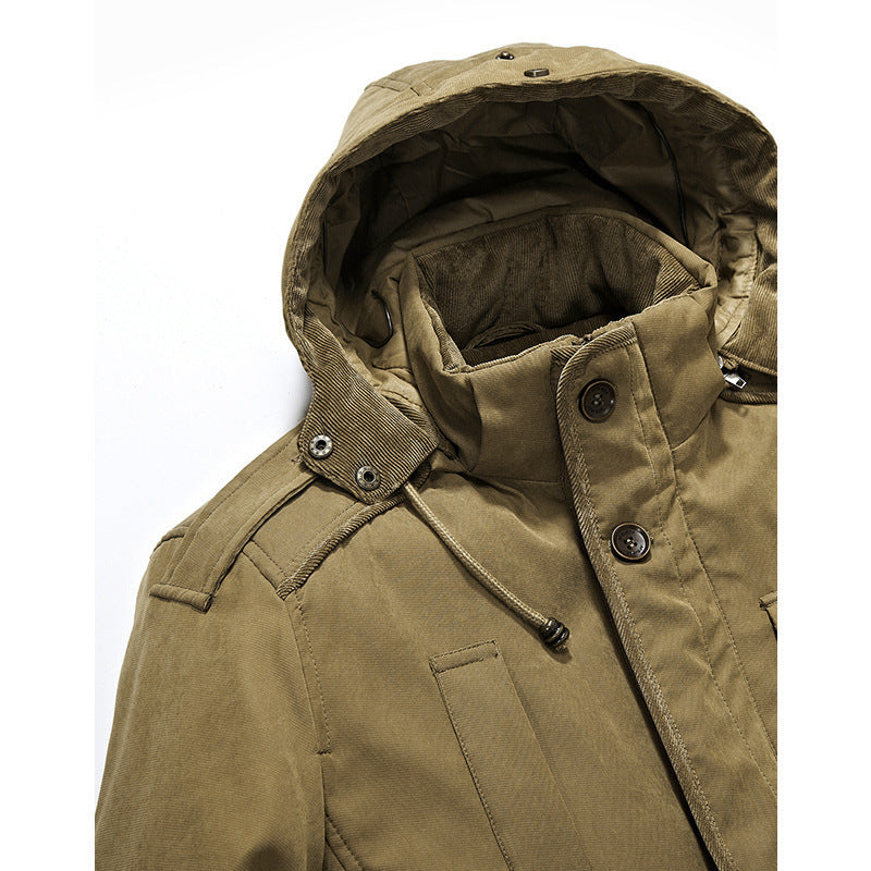 Herr Vadderad Canvas Fält Parka med Sherpa Foder och Huva Krage