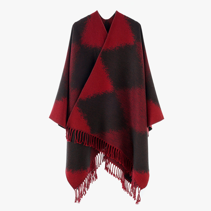 Dam Cashmere look Cape i kimono skärning med Fine Fringed fåll