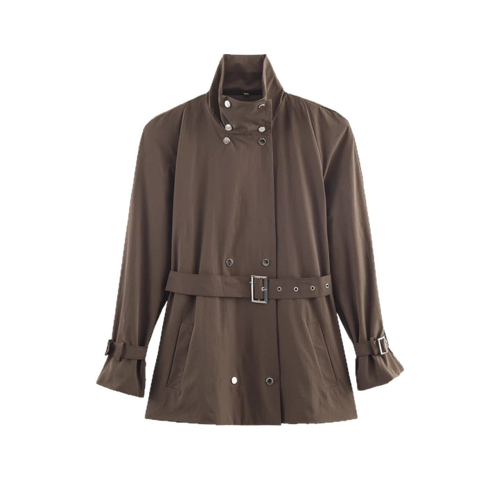 Dam Kort Tailored Trenchcoat med Stå Krage och Tie Belt