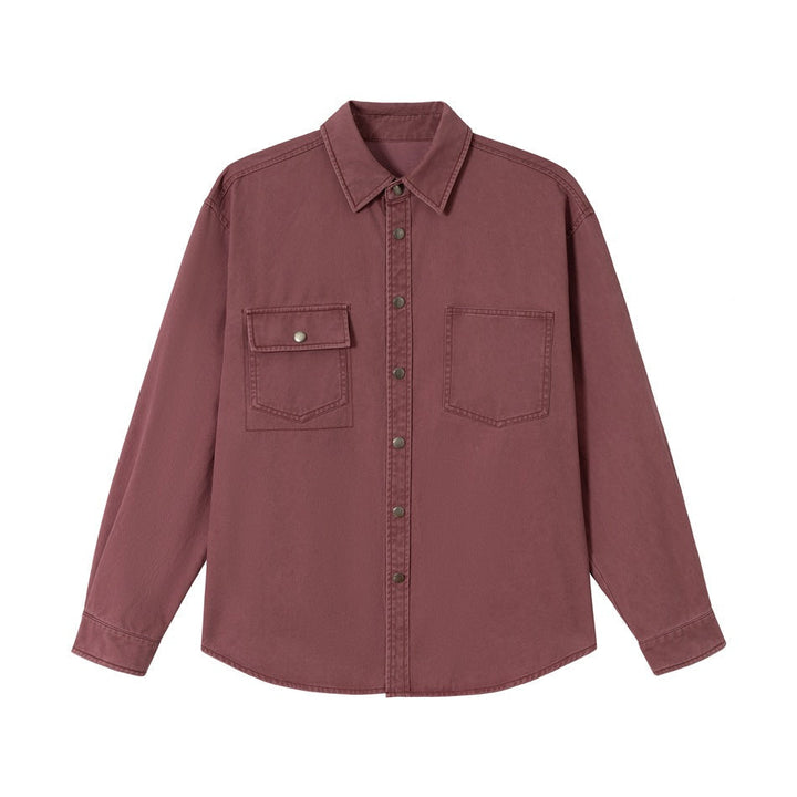 Dam Overshirt Jacka Gjord av Washed Bomull Twill med Tryckknappsslå och Two Bröst Fickor