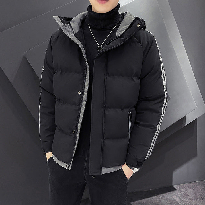 Herr Sportig Quiltad Parka med Huva, Kontrast Trim och Ärm Ränder