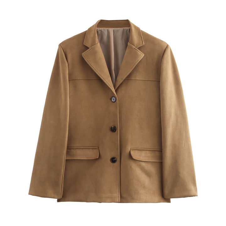 Dam Elegant Velvet Look Blazer Jacka med Lapel Krage och Patch Fickor