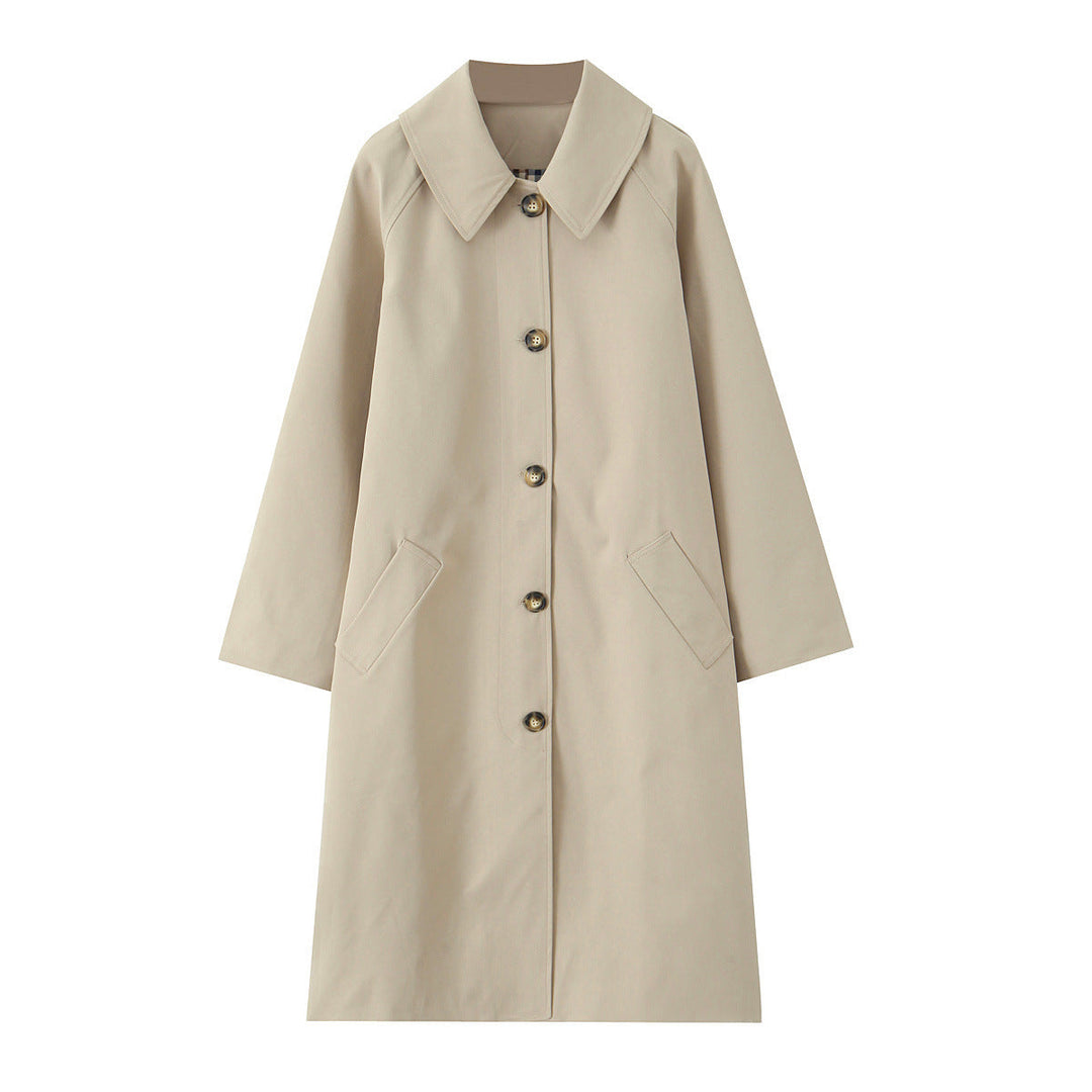 Dam lång minimalistisk trenchcoat med vid krage och Straight silhuett