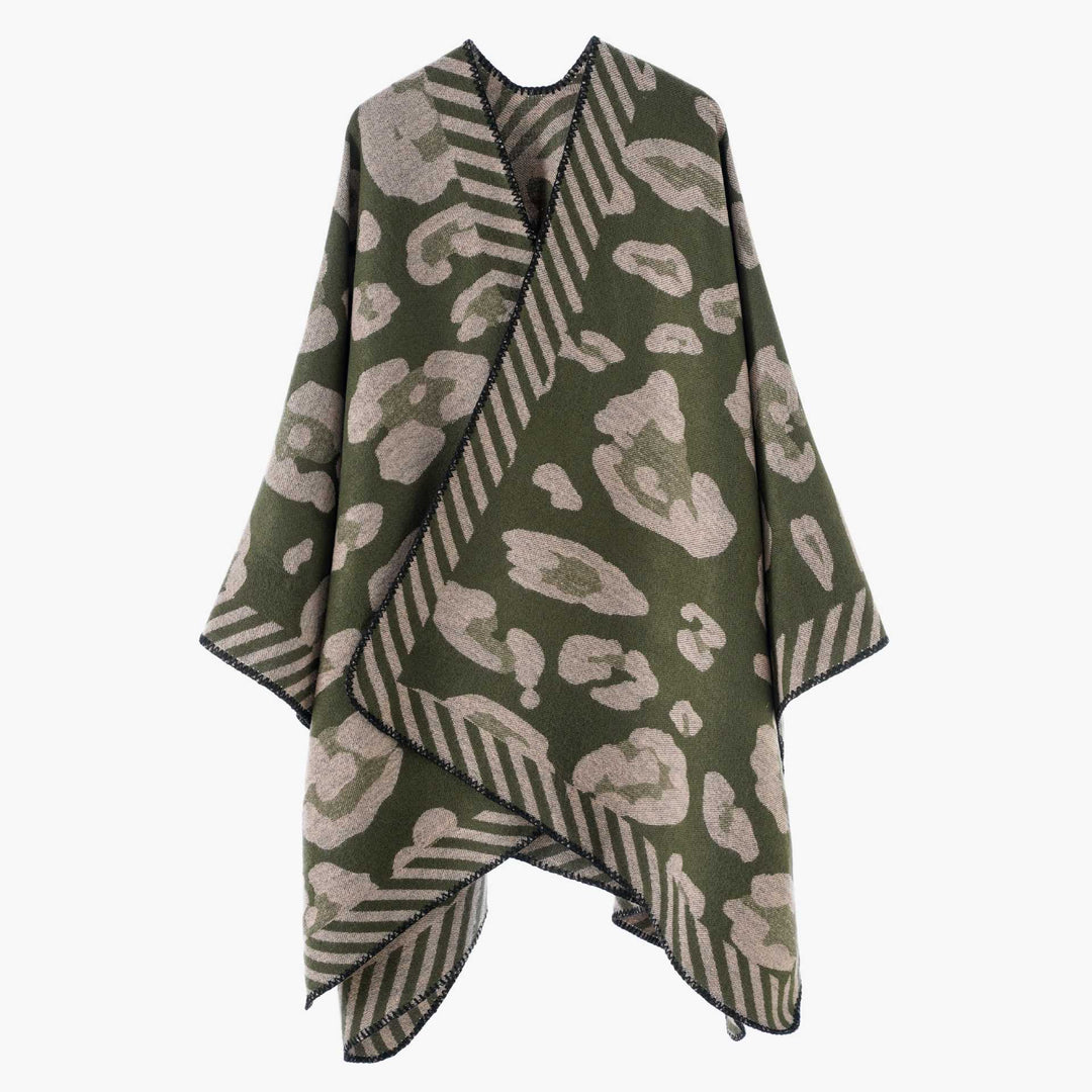 Dam Structured Jacquard capeponcho i oversized passform med Contrasted Overlock Edge