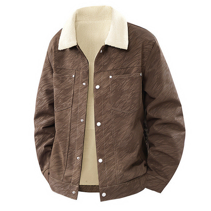 Herr Avslappnad Sherpa-Lined Trucker Jacka med Faux Fur Krage
