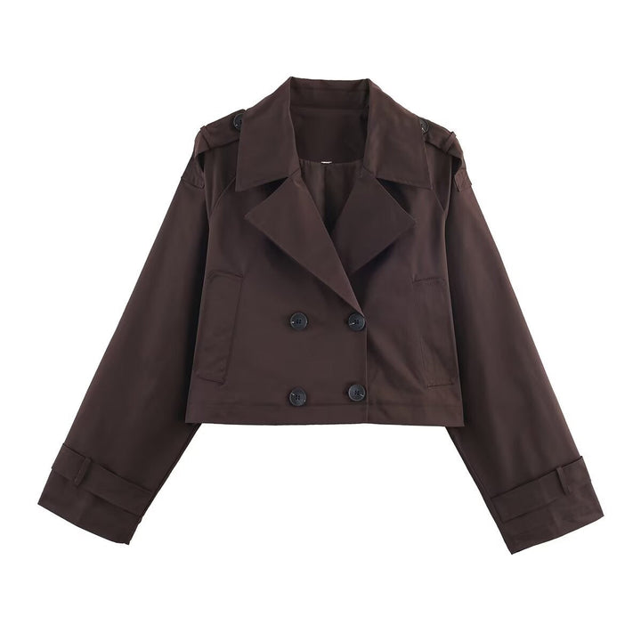 Dam Kort Skärning Trenchcoat i Boxig Skärning med Double-Breasted och Shoulder Straps