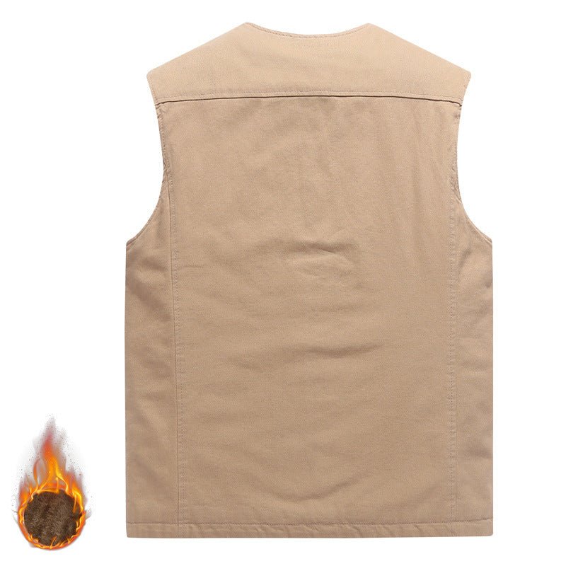Herr Sleeveless Canvas Teddy Väst med Warming Fleecefoder och Utanpåfickor