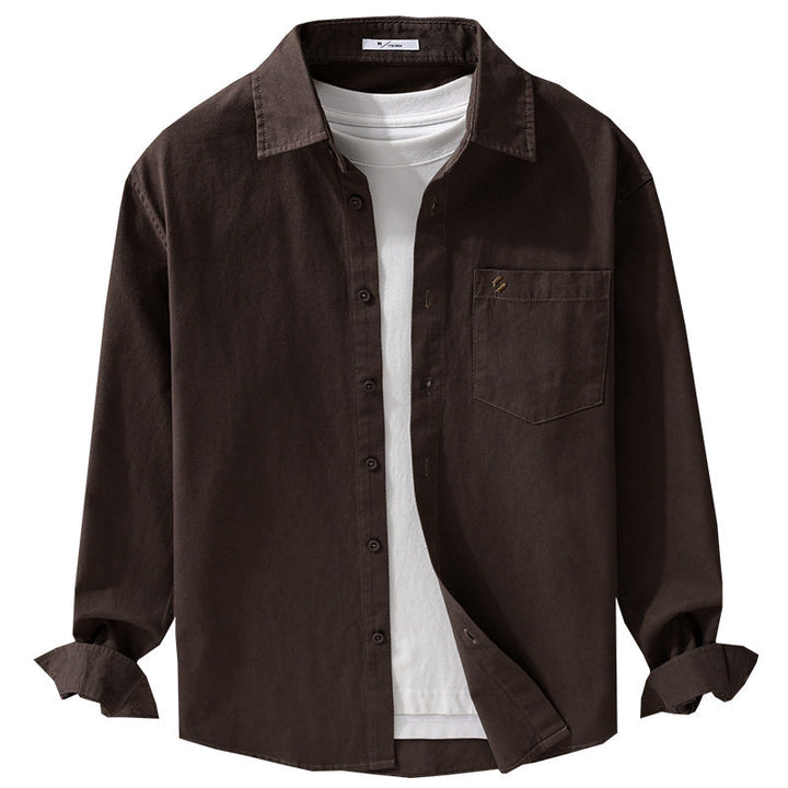 Herr Skjortjacka-Overshirt Tillverkad av Mjuk Bomull Twill i Layering Look med A Utanpå Bröstficka