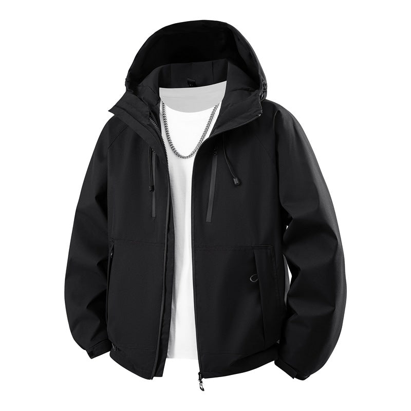 Herr Matte Softshell Jacka med Huva med Welded Sömmar, Tvåvägsdragkedja och Adjustable Fåll med Dragsko