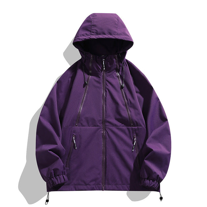 Unisex lätt med huva Windbreaker med vattenavvisande Surface, dragkedja fickor och dragsko