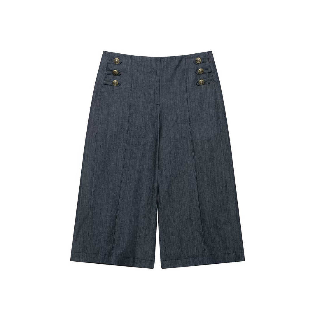 Dam Bolero-Stil Kort Jacka i Vintage Denim Stil med Lace Yoke och Brass Knappar